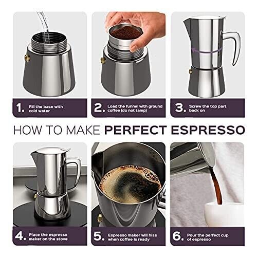 bonVIVO Intenca Stovetop Espresso Maker -  Stainless Steel Italian Coffee Maker
