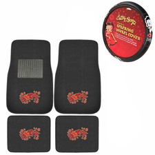 Betty Boop Kiss Red Lips Car Truck Front Rear Floor Mats Steering Wheel Cover