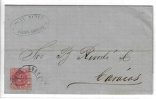 Venezuela: 1874; Scott 047 en portada, matasellos Pto. Cabello a Caracas, EBV951