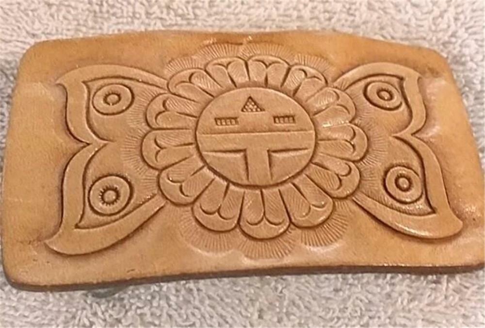 Vintage Hand Tooled Leather Native American Zuni … - image 1