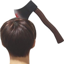 ZOMBIE BLOODY AXE IN HEAD Headband Funny Gag Hatchet Thru Brain Joke Prank Toy