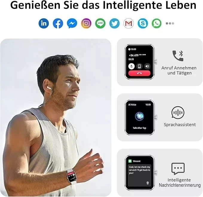 Smartwatch Sport Bluetooth Armband Blutdruck Fitness Tracker Herren Damen Uhr DE - Bild 2 von 4