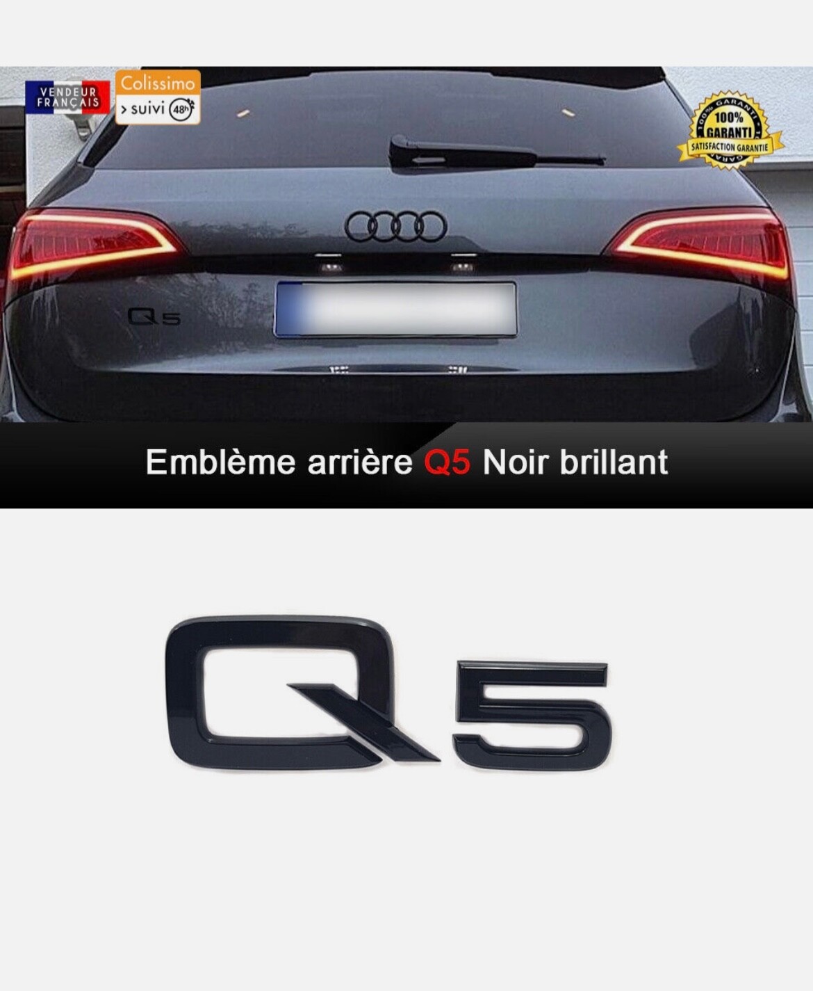Monogramme Q5 noir brillant 100x35mm pour personnalisation de coffre
