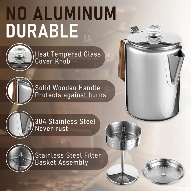 1X(Coffee Percolators Stovetop for Camping, Percolator Coffee Pot