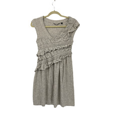 Anthropologie Knitted & Knotted Gray Ruffle Wool Cashmere Blend Dress XS