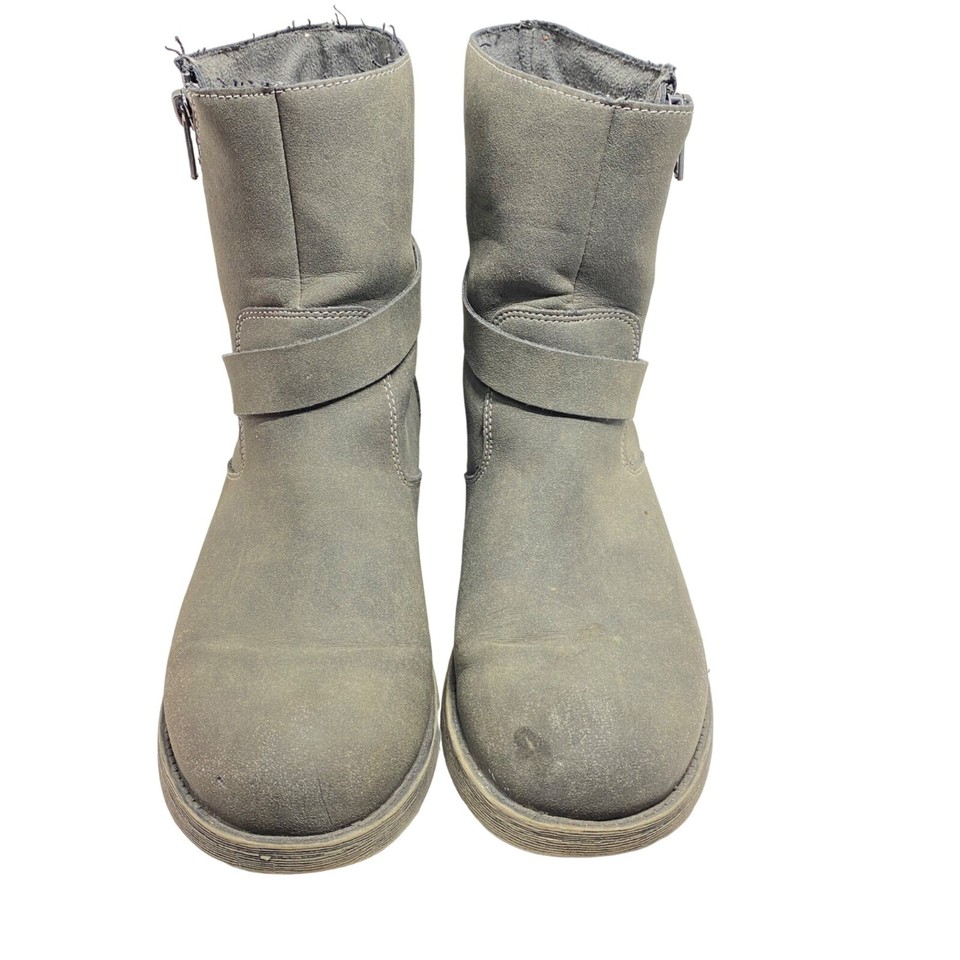 Rocket Dog Womens Size 9 Gray Faux Suede Leather Moto Boots Side Zip