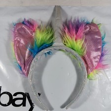 Magical Unicorn Silver Horn Halloween Hairy Headband Pink Ears Cosplay