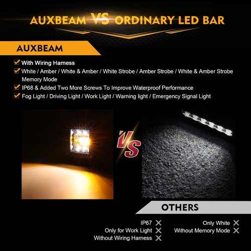 AUXBEAM 72W 3" DEL pods cubiques de travail barre lumineuse spot conduite hors route lampes antibrouillard 2 pièces - Photo 6/12