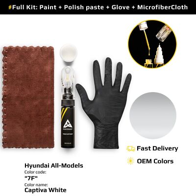 Touch up Paint for Hyundai Code: 7F Captiva White Easy Apply Scratch Repair