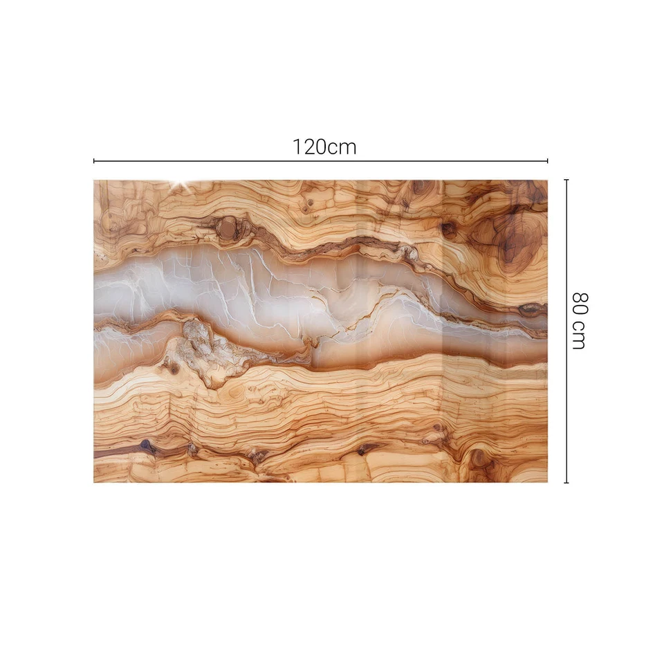 Tischplatte Rechteckig ESG Gehärtet Glas Für Esstisch Naturholz mit Harz 120x80 - Bild 4 von 4