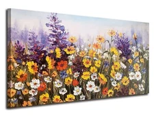 Ardemy Flowers Wall Art Canvas Daisy Colorful 3d Textured Picture Landscape W...