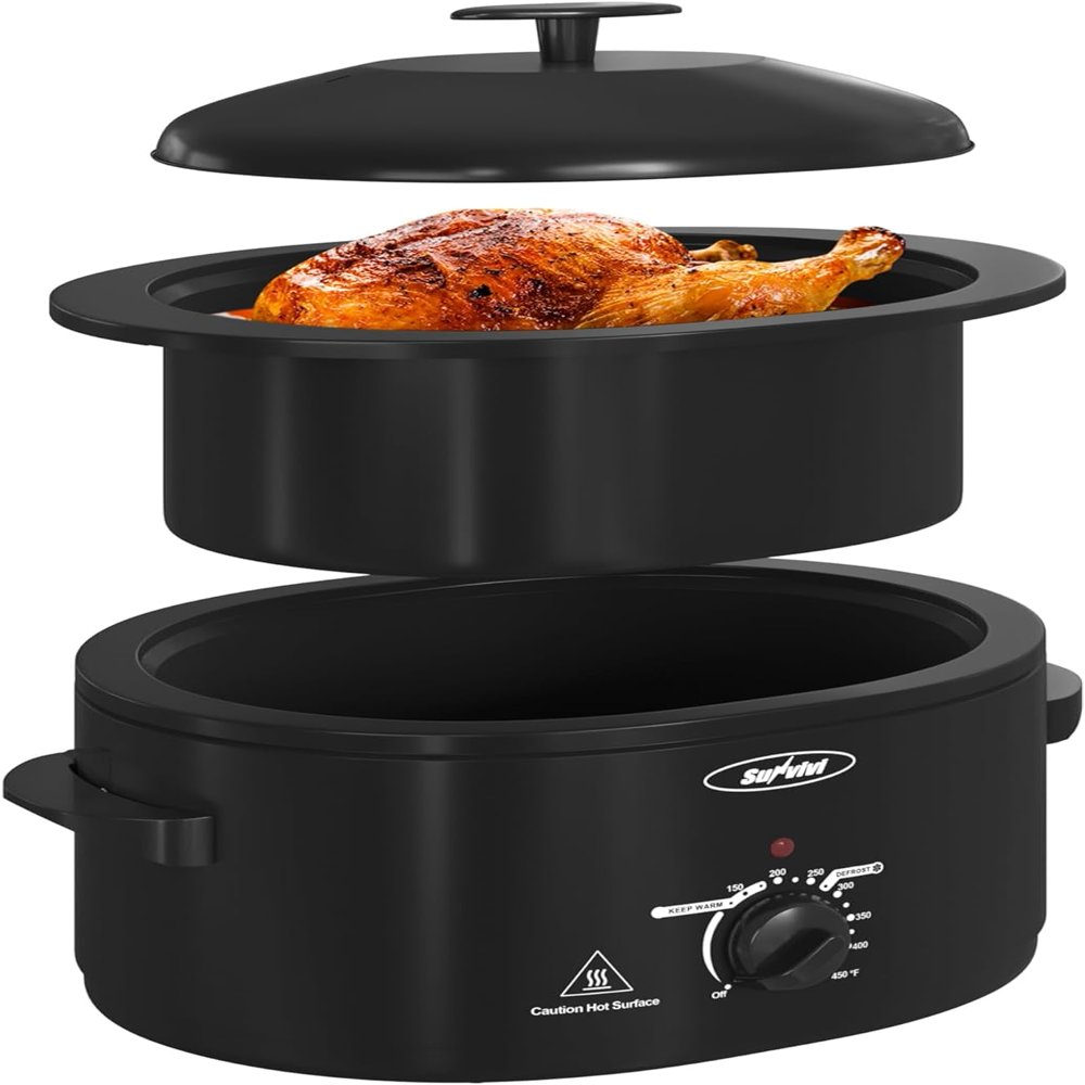 Sunvivi Roaster Oven, 8 Quart Electric Roaster w/ h SelfBasting Lid