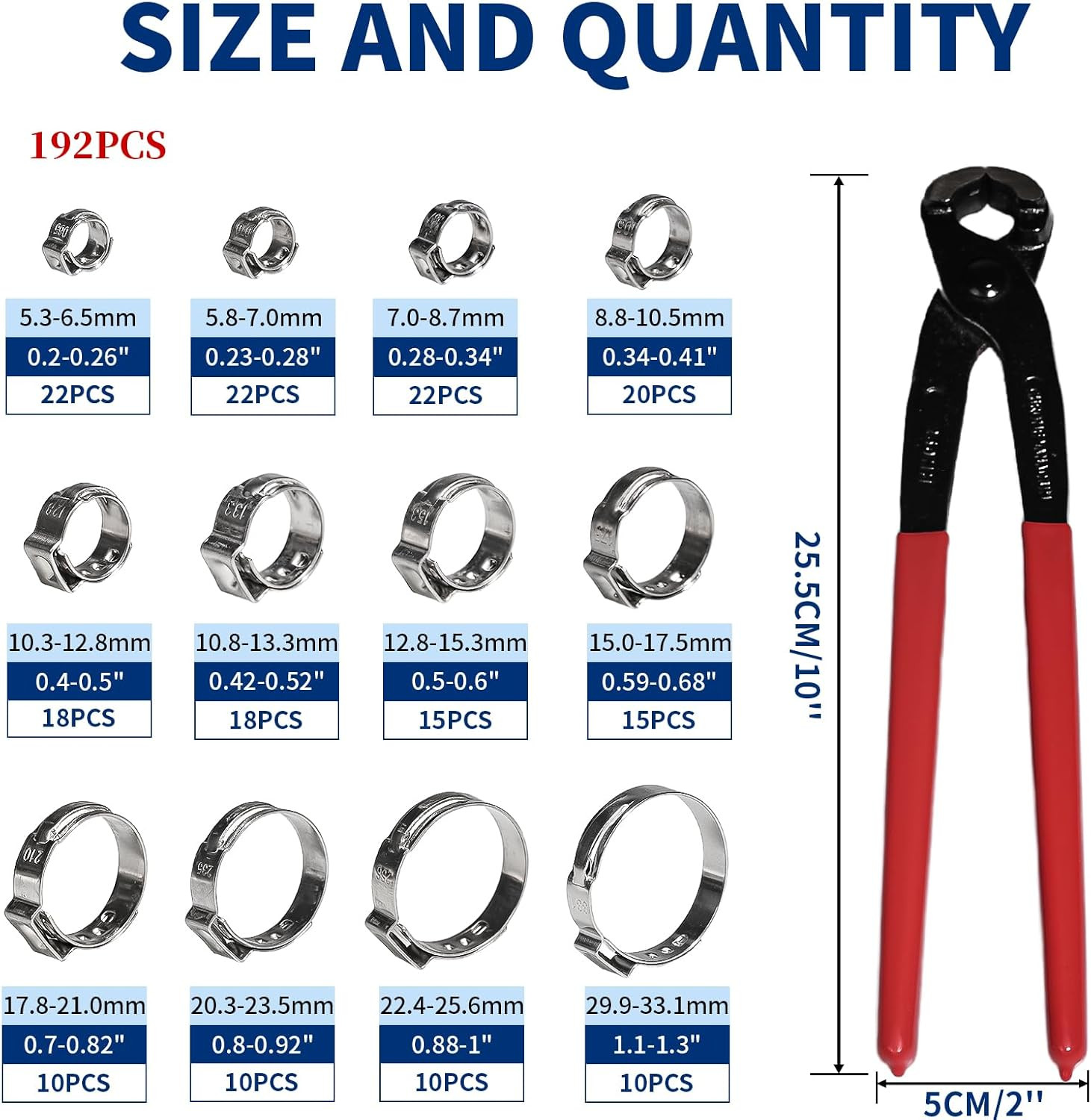 Goobetter Single Ear Hose Clamps Stainless Steel with Ear Clamps Pincer Set