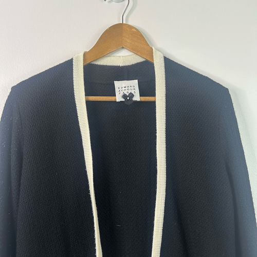 Edward Achour Paris Black Open Front Wool Preppy Cardigan Sweater Women's US 8 - Picture 2 of 13