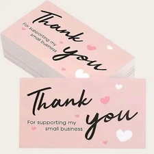 NEW 50 PCS PINK THANK YOU FOR SUPPORTING MY SMALL BUSINESS APPRECIATION CARDS