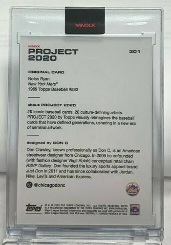 Topps Project 2020 Karte #301 - 1969 Nolan Ryan Von Don C - Aufdruck Lauf - Bild 3 von 3