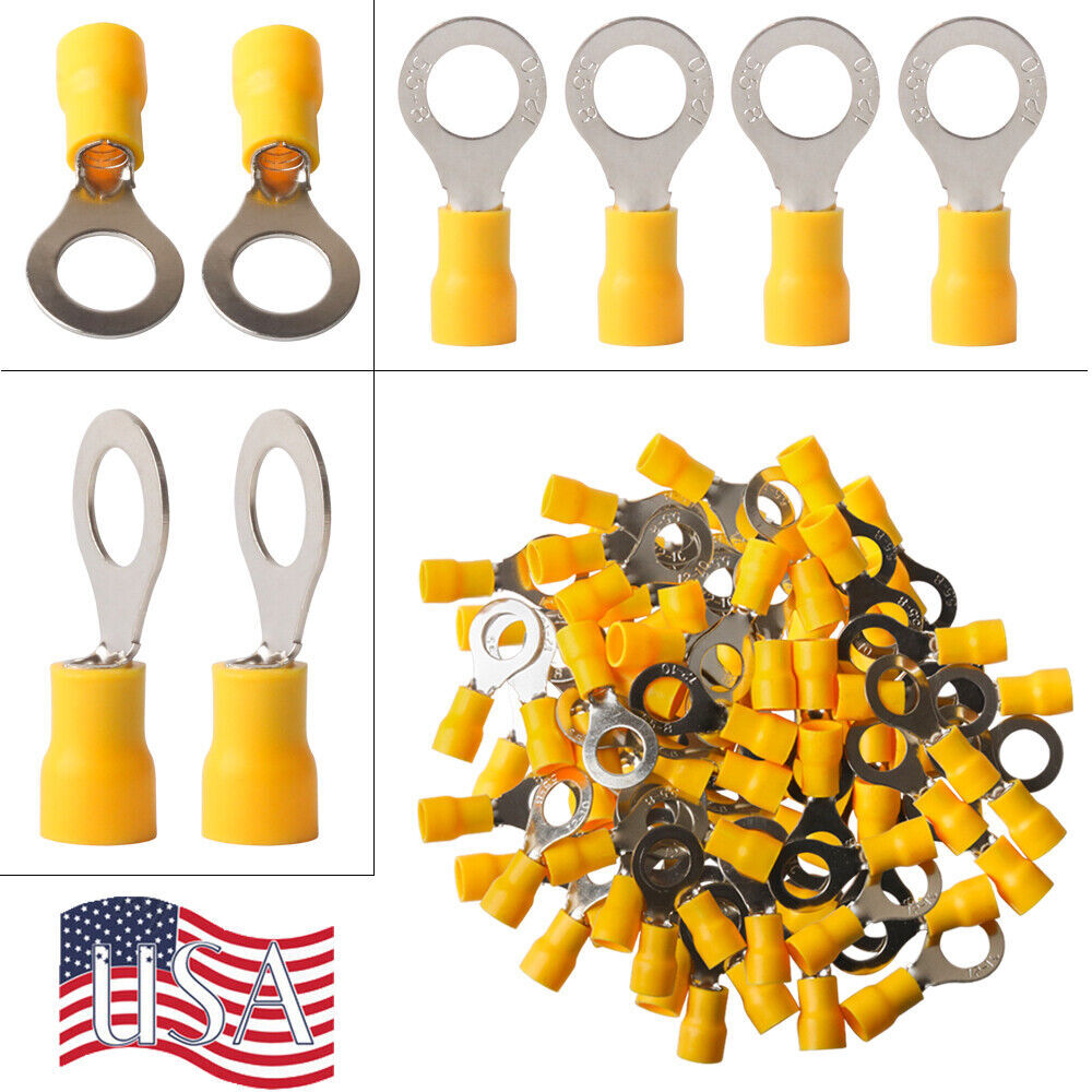 りんご@55 50-500PCS Ring Terminal RV5.5-8 Yellow 8mm Electrical Wire Crimp