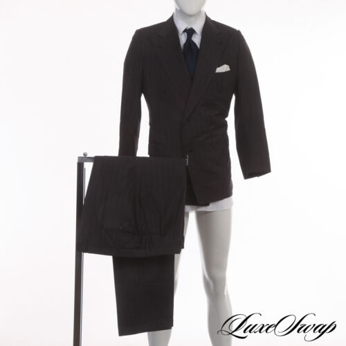 #1 MENSWEAR Kiton Napoli Russo Capri Charcoal Grey Banker Stripe DB 2V Suit NR