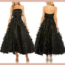 NWT Mac Duggal [ 6 ] 11634 Strapless Feather Embellished Ball Gown Black #J1156