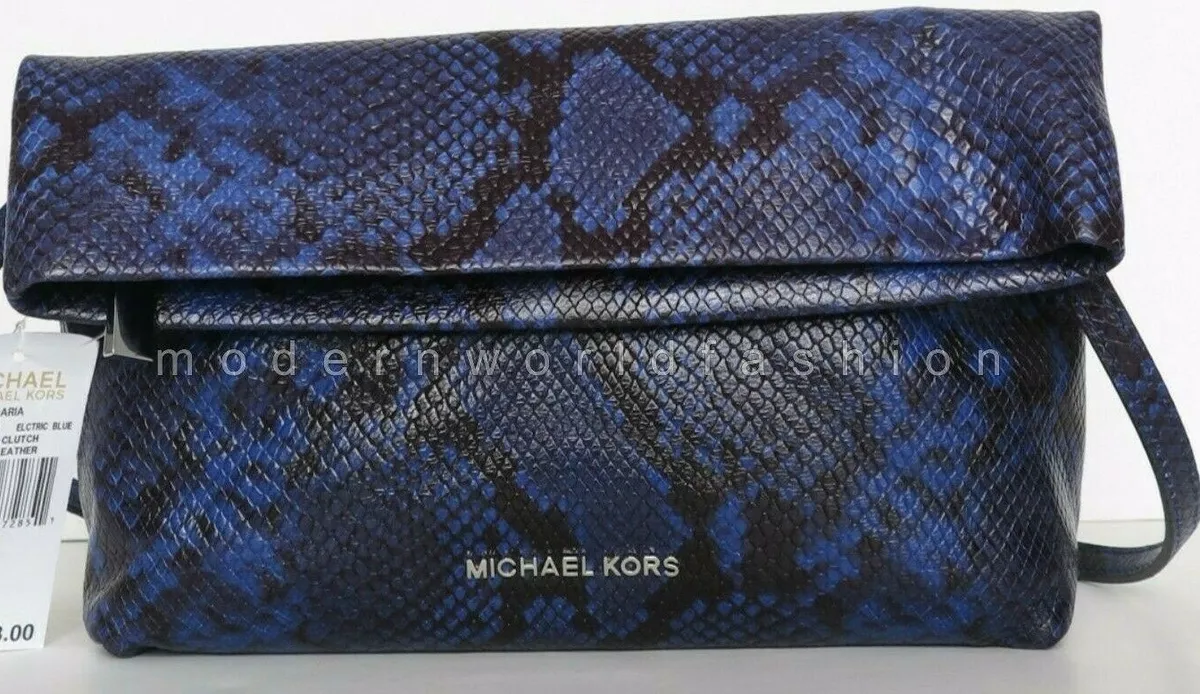 Sac d'embrayage pliant en cuir gaufré bleu électrique Michael Kors