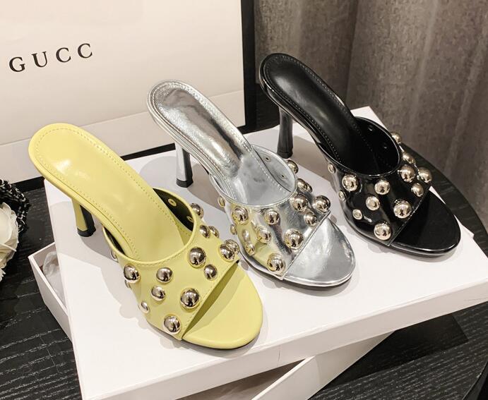 PANTOFOLA D’ORO Scarpe pantofole donna moda estate punta aperta metallo decorazione muli sexy tacchi alti