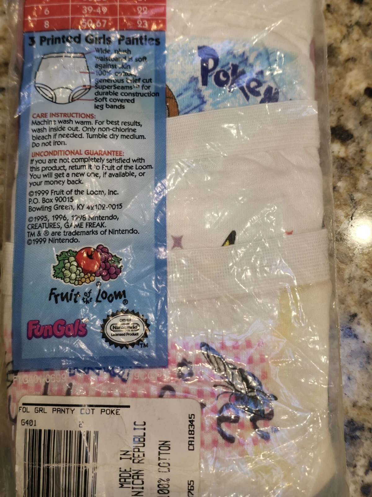 ポケモン フルーツオブザルーム ガールズ サイズ2 ファンパル 下着 100% コットン VTG 1999 - 画像2/5
