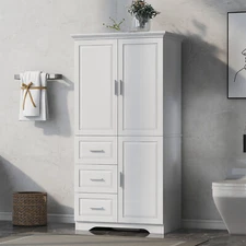 Tall and Wide Storage Cabinet Bathroom Cabinet with Doors for Three Drawers