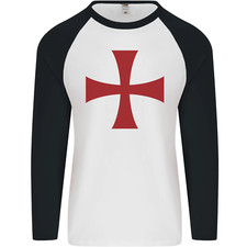 Knights Templar Cross Fancy Dress Outfit Mens L/S Baseball T-Shirt