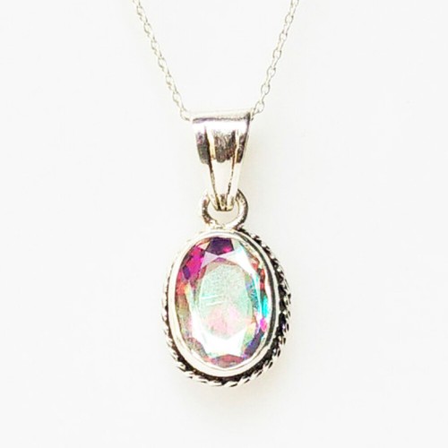925 Sterling Silver Rainbow Mystic Topaz Necklace Handmade Gemstone Jewelry - Picture 3 of 4