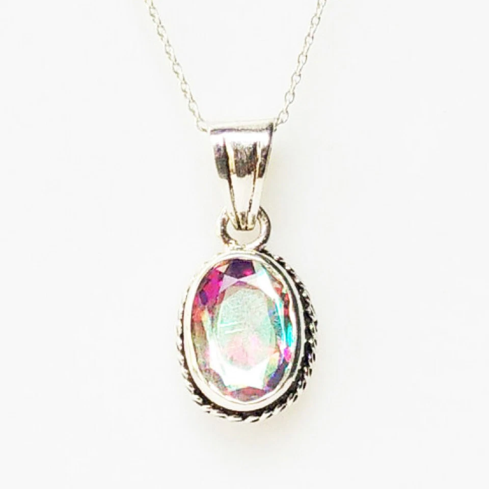 925 Sterling Silver Rainbow Mystic Topaz Necklace Handmade Gemstone Jewelry - Image 3 of 4