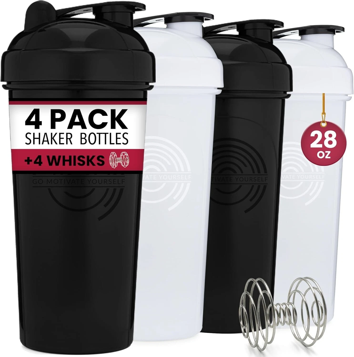 4Pk 28 Ounce Protein Shaker Bottle for Mixes 4xWire Whisk Leak Proof Black White
Opens in a new wind