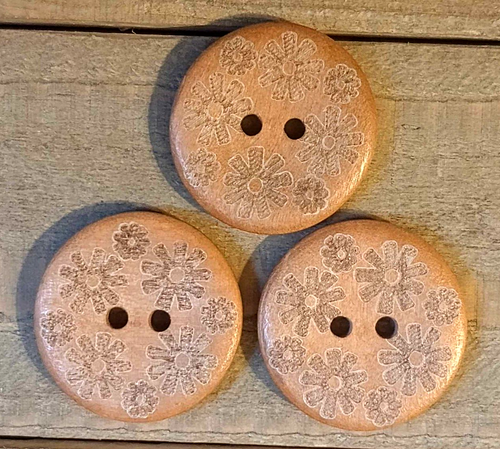 3 Flower Buttons Crafting Sewing Wood 2 Hole 1"