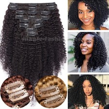 4B 4C Afro Kinky Curly Clip In Virgin Thick Human Hair Extensions Full Head Weft