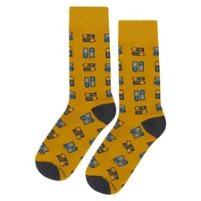 NWT Small Battery Dress Socks Novelty Men 8-12 Yellow Crazy Fun Sockfly