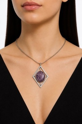 Vintage 925 Sterling Silber Handwerk Brutalist Stil Amethyst Halskette