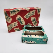 Vintage Christmas Boxes Shiny Brite MCM Red Blue Ornaments Cards Used Empty 