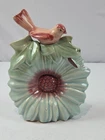VTG 1940's Wall Pocket Pink Bird Blue Sunflower Ceramic Flower Vase 6.5"  READ