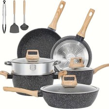SODAY 12-PIECE NON-STICK COOKWARE SET INDUCTION GRANITE COATING - BLACK