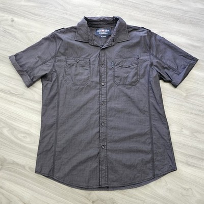 Ecko Unltd Shirt Men XL Y2K Pockets Utility Short Sleeve Button Up Black Gray