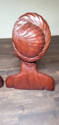 MCM Hong Kong Asian Busts Hand Carved Wood Figurines Statues READ Vintage - Picture 7 of 15