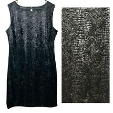 CAROLE LITTLE Black Snake Print DRESS 16 Velvet Shiny Goth Witchy Sheath Vintage