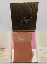 6 Vtg NOS Fling Nylon Stockings Boxed Garter Hosiery Seamless SANDTONE 9 1/2 M