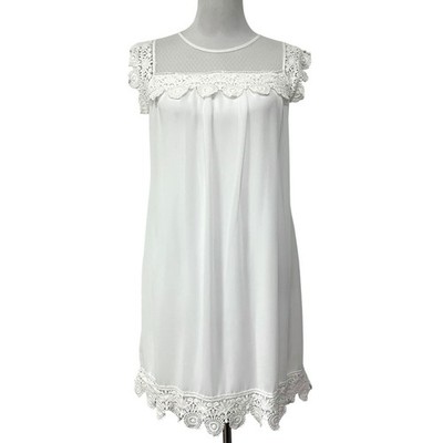 City Triangles Women's White Mini Shift Dress Chiffon Lace Trim Size Medium