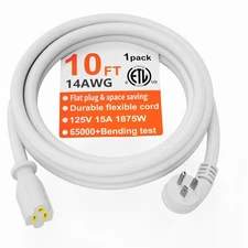 HUANCHAIN 14 Gauge 10 FT Flat Plug Extension Cord White Indoor Outdoor, Heavy...