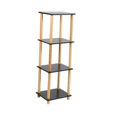 -Tier Storage Shelf, Engineered Wood Shelves with Natural Wood Large Black 4