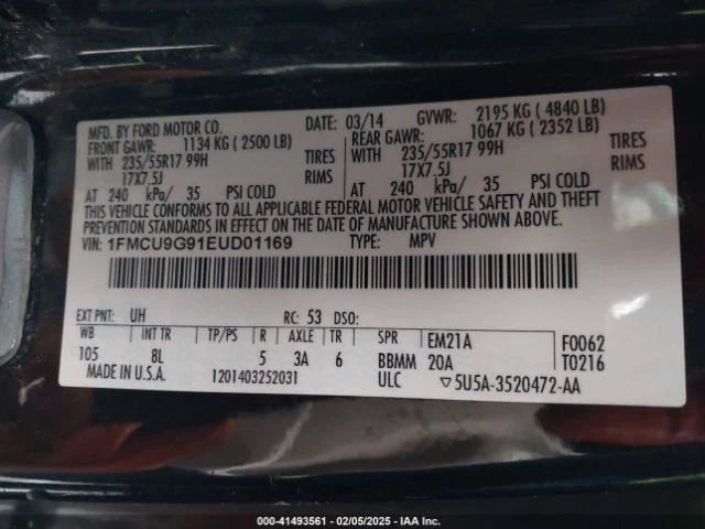 2014 Ford Escape Rear Second Row Seat Tan Leather Assembly Used 118K Miles - Image 4 of 4