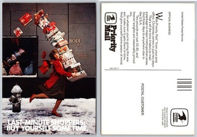 1987 USPS Priority Mail Postcard - Last-Minute Christmas Shoppers Ad