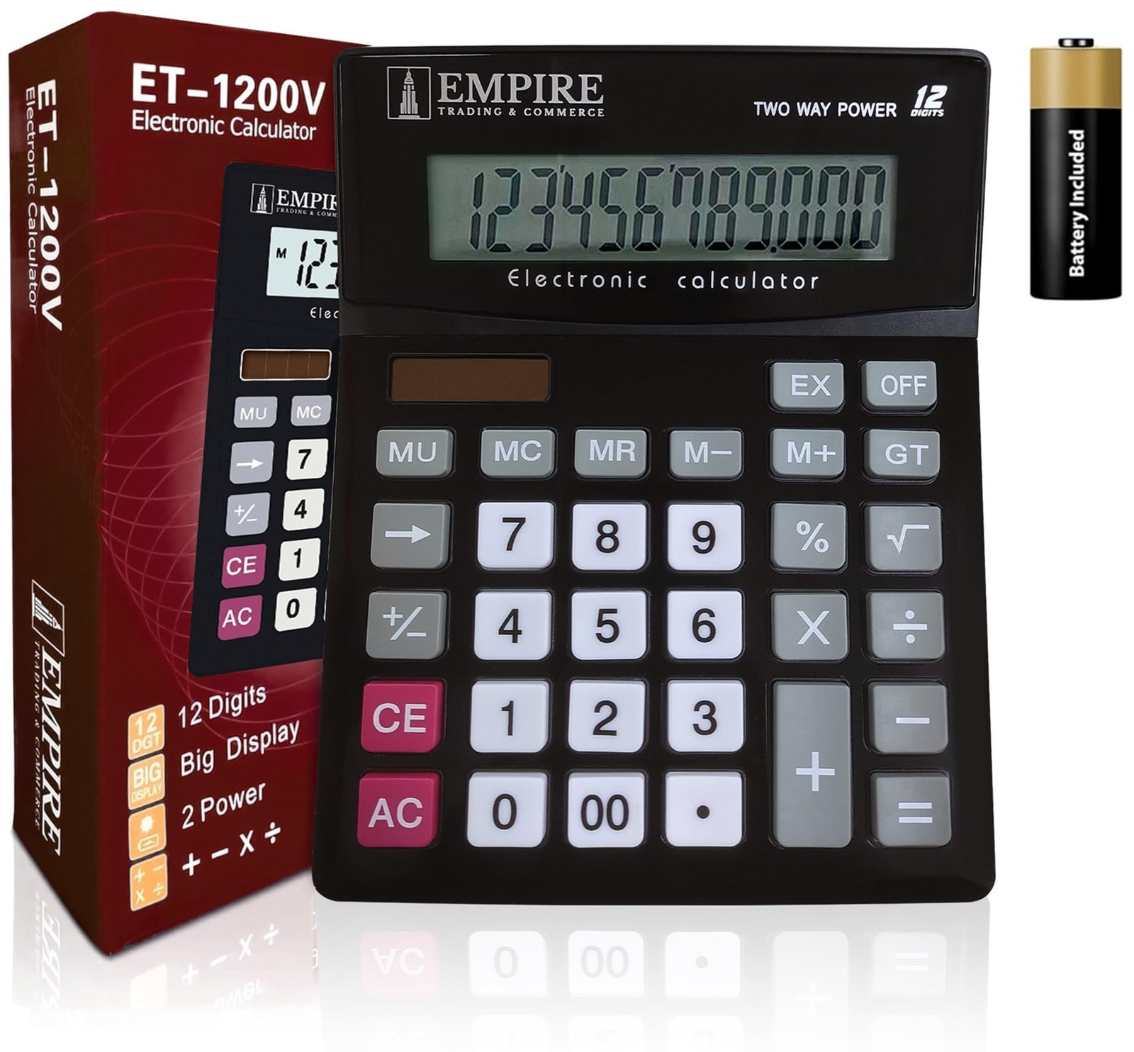 Empire Desk Calculator with Large Key Buttons, Calculator_Black
