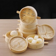 Round Bamboo Steamer Anti-scalding with Handle Steam Basket Steamer Dumpling