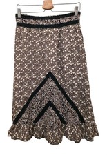 Free People Boho Brown Floral Midi Rayon Skirt With Geometric Accent Sz S